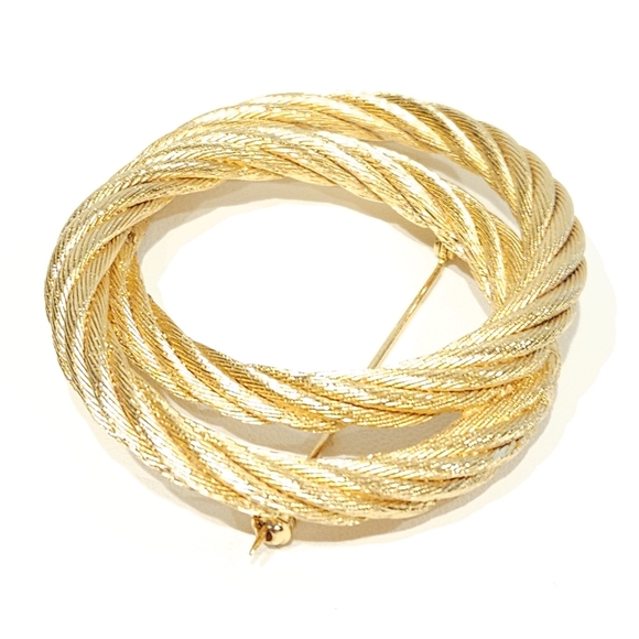Vintage Dior Gold Tone Rope Double Circle Brooch Pin - Picture 11 of 16